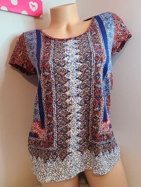 Lucky Brand Women's Colorful Printed Short Sleeve Tee Size Sm